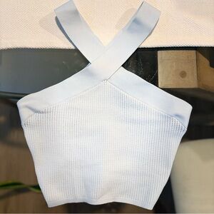Babaton Pale Blue Cross-Back Knit Crop Top
